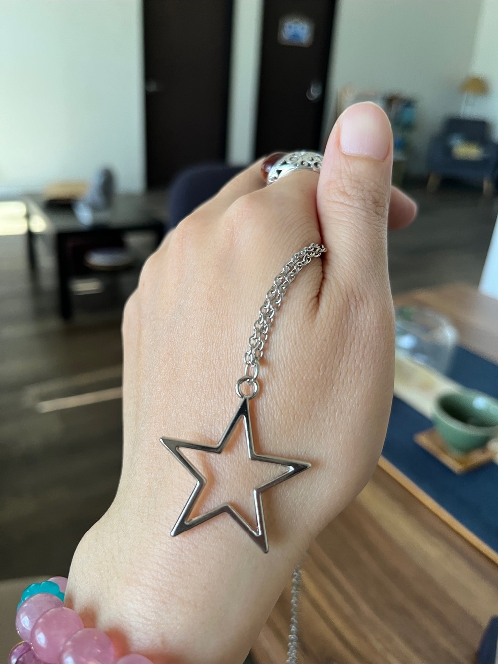 Delicate Open Star Pendant Necklace - Silver Tone
